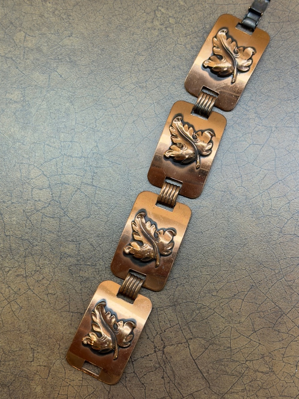 Vintage Copper Leaf Link Bracelet - Women's Jewelry